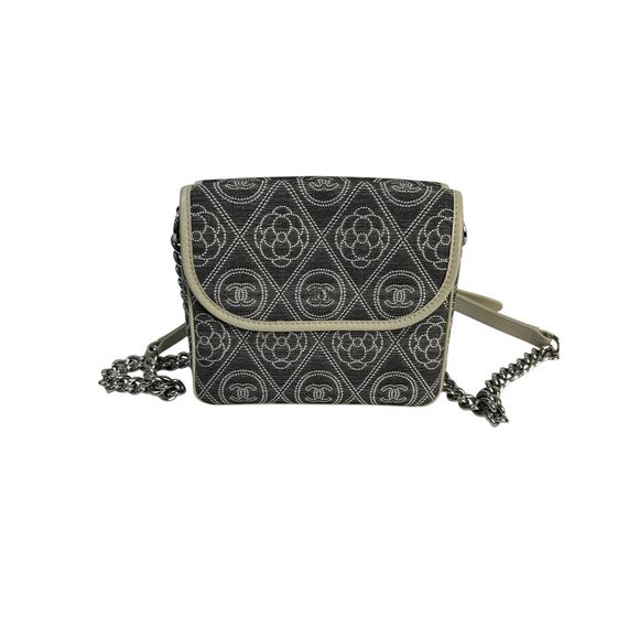 Chanel Camellia Double Side  Quilted Printed Canvas Small Gray Flap Bag - Picture 2 of 9